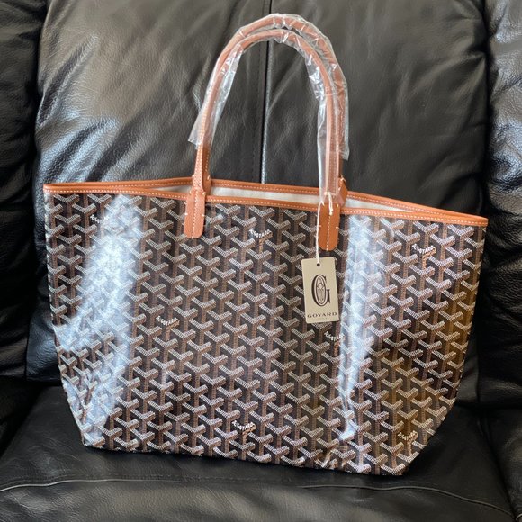 Goyard, Bags, New Goyard St Louis Goyardine Black And Brown Pm Tote Bag